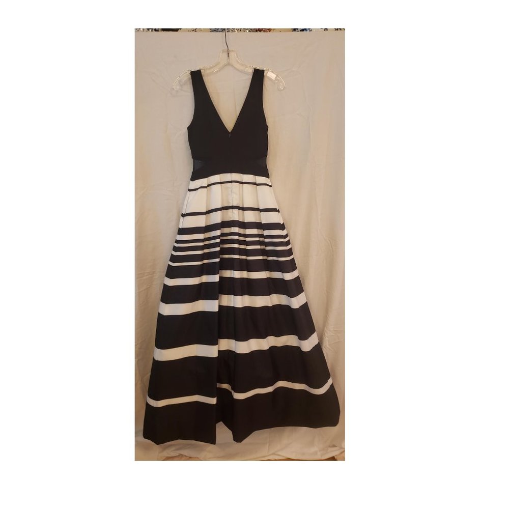 Xscape Black and White Striped floor length gown Size 2